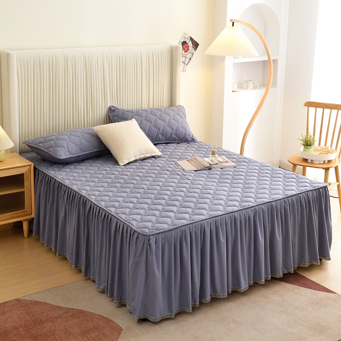 91家纺网 家纺一手货源 找家纺 3C 2024新款风车抗菌水洗棉床裙  蓝灰色