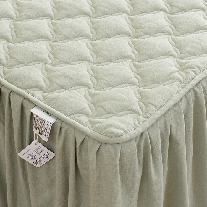 91家纺网 家纺一手货源 找家纺 3C 2024新款风车抗菌水洗棉床裙  抹茶绿