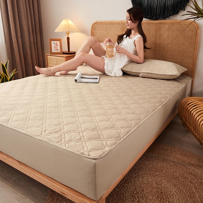 91家纺网 家纺一手货源 找家纺 3C 2024新款抗菌防螨透气防水夹棉床笠 清新灰