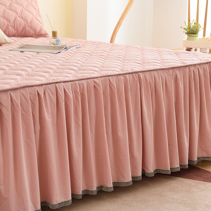 91家纺网 家纺一手货源 找家纺 3C 2024新款风车抗菌水洗棉床裙  浅豆沙