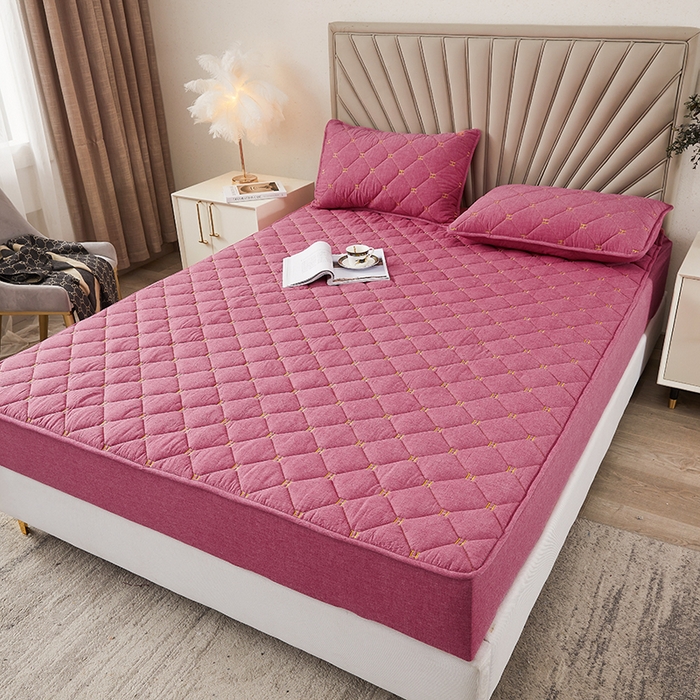 91家纺网 家纺一手货源 找家纺 3C 2024新款H标刺绣床笠 红豆沙