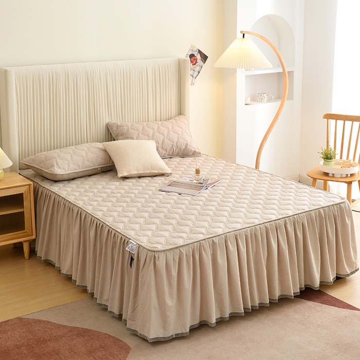 91家纺网 家纺一手货源 找家纺 3C 2024新款风车抗菌水洗棉床裙  清新灰