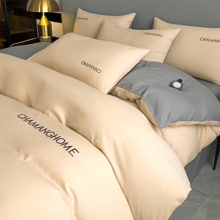 91家纺网 家纺一手货源 找家纺 （总）小久久（小九九） 2024新款时尚简约刺绣磨毛四件套-凯莉丝系列