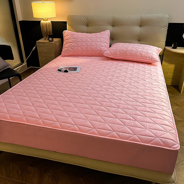 91家纺网 家纺一手货源 找家纺 3C 2024新款夹棉60提花床笠 胭脂粉