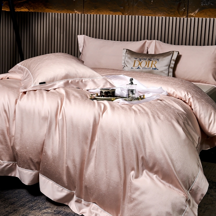 91家纺网 家纺一手货源 找家纺 U品汇 2024新款100支长绒棉提花四件套 莱雅-豆沙