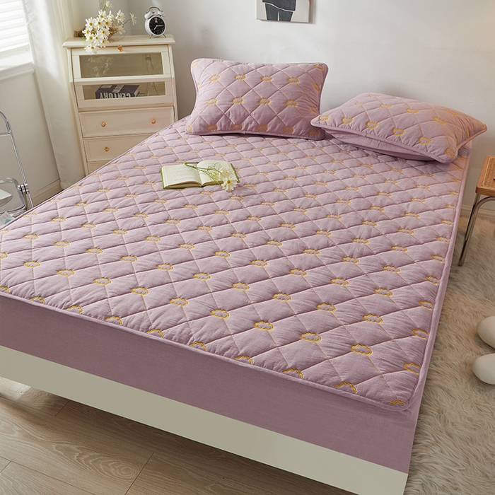 91家纺网 家纺一手货源 找家纺 3C 2024新款全棉抗菌抑菌云朵刺绣床笠 紫色