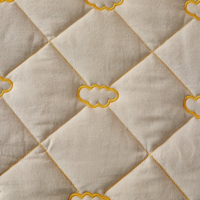 91家纺网 家纺一手货源 找家纺 3C 2024新款全棉抗菌抑菌云朵刺绣床笠 清新灰