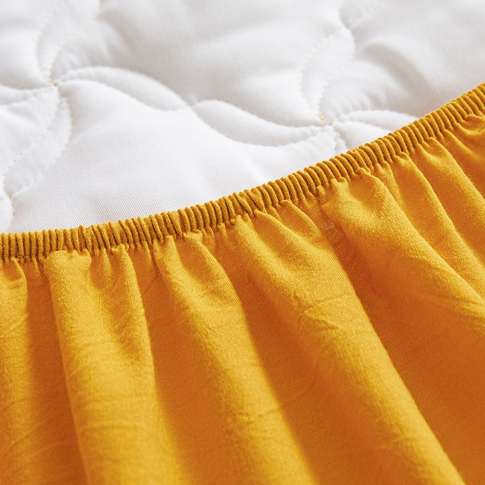 91家纺网 家纺一手货源 找家纺 3C 2024新款全棉色织水洗绵抗菌床笠 柠檬黄