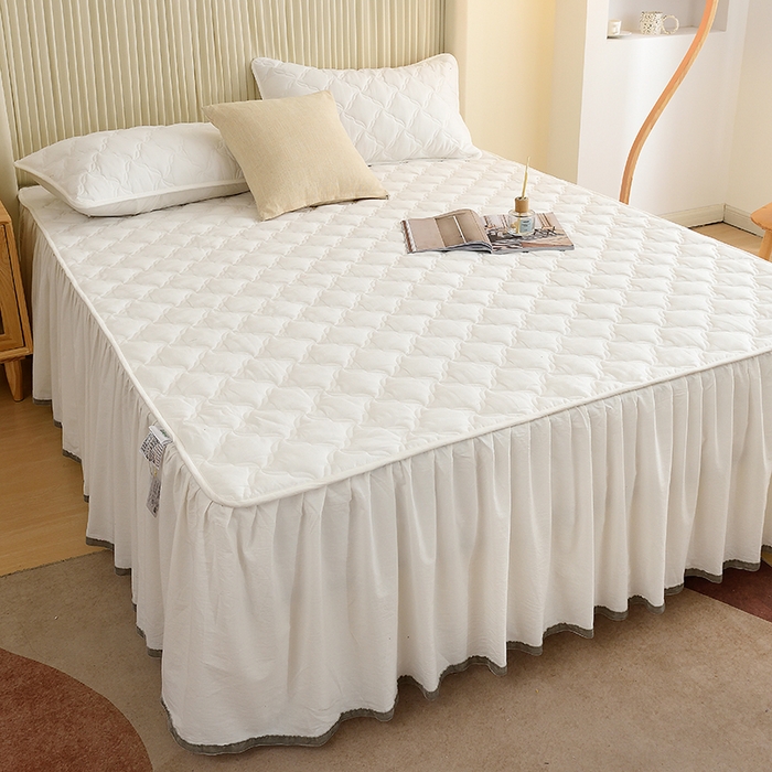 91家纺网 家纺一手货源 找家纺 3C 2024新款风车抗菌水洗棉床裙  珍珠白