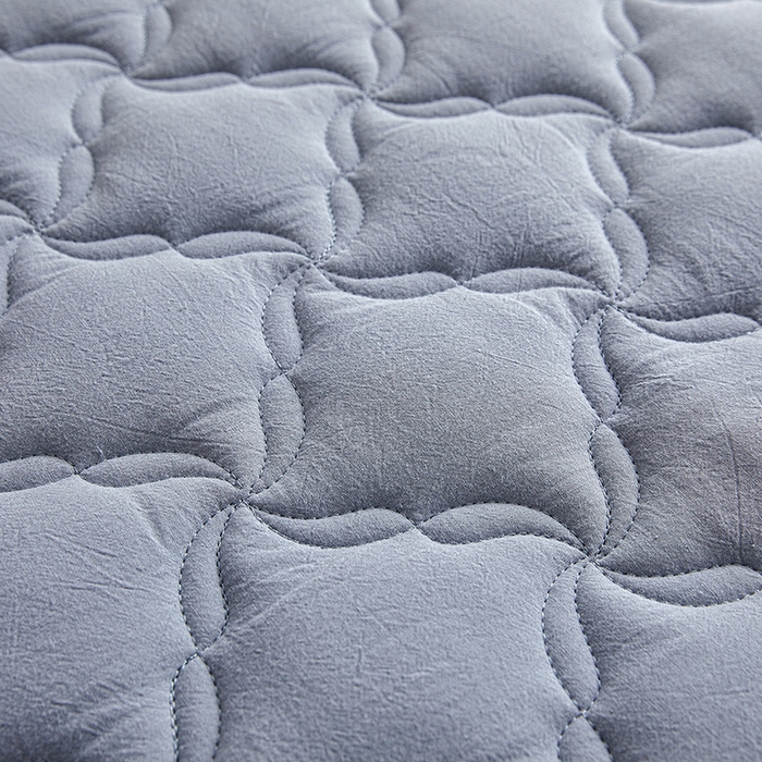 91家纺网 家纺一手货源 找家纺 3C 2024新款全棉色织水洗绵抗菌床笠 蓝灰色