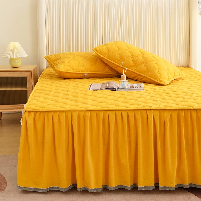 91家纺网 家纺一手货源 找家纺 3C 2024新款风车抗菌水洗棉床裙  柠檬黄