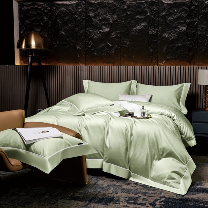 91家纺网 家纺一手货源 找家纺 U品汇 2024新款100支长绒棉提花四件套 莱雅-青翠绿