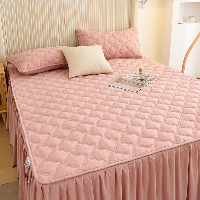 91家纺网 家纺一手货源 找家纺 3C 2024新款风车抗菌水洗棉床裙  浅豆沙