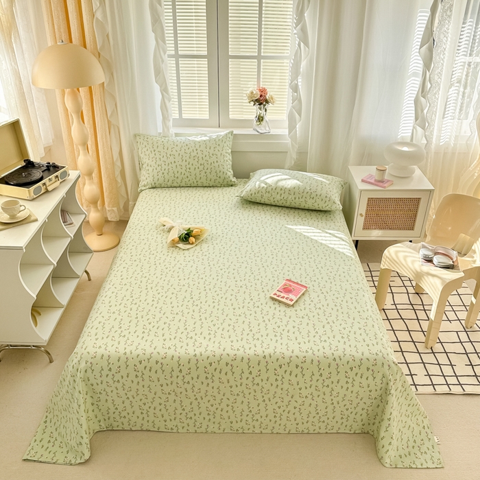 91家纺网 家纺一手货源 找家纺 简宜家居（朝初家纺） 2025新款全棉老粗布A版单床单 紫荆