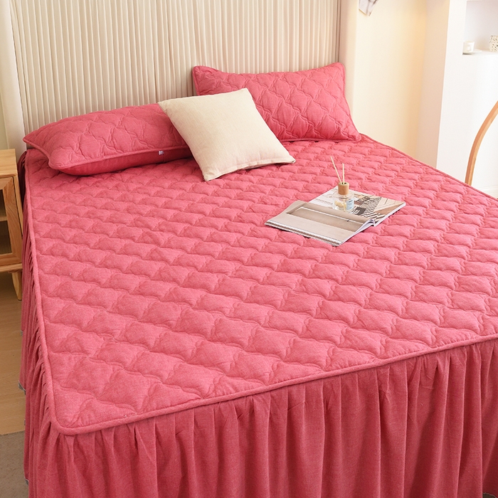 91家纺网 家纺一手货源 找家纺 3C 2024新款风车抗菌水洗棉床裙  红豆沙