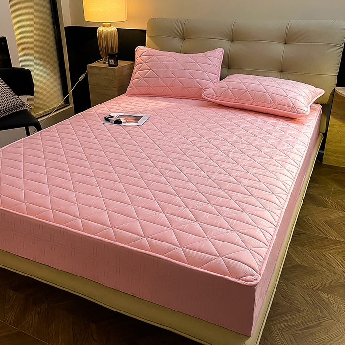 91家纺网 家纺一手货源 找家纺 3C 2024新款夹棉60提花床笠 胭脂粉