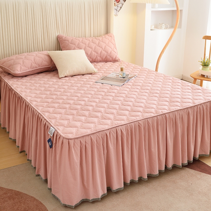 91家纺网 家纺一手货源 找家纺 3C 2024新款风车抗菌水洗棉床裙  浅豆沙