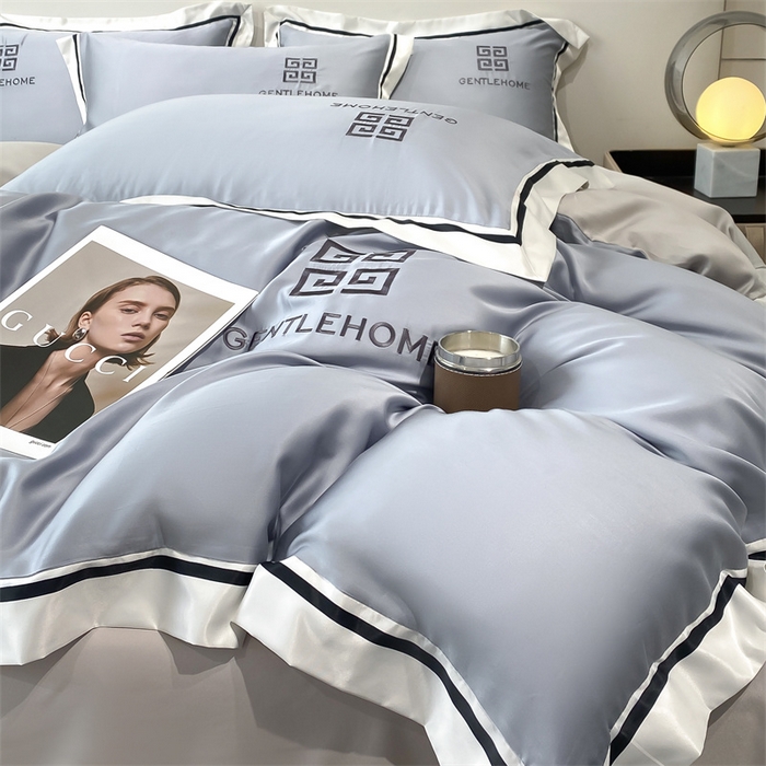 91家纺网 家纺一手货源 找家纺 笙意家纺 2025新款水洗真丝宽边四件套-挪威系列 挪威-海清+山灰