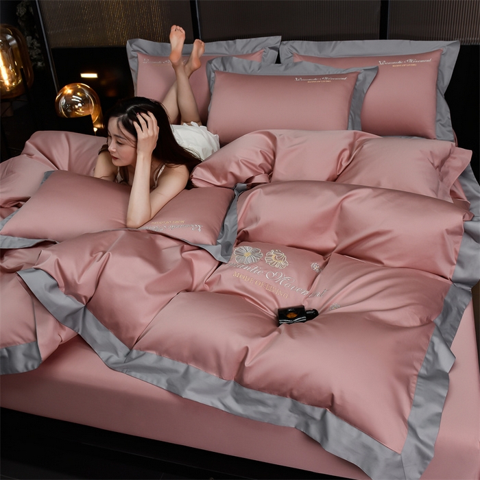 91家纺网 家纺一手货源 找家纺 瑞驰家纺2024新款长绒棉绣花四件套伊莎贝尔系列 伊莎贝尔-虾粉