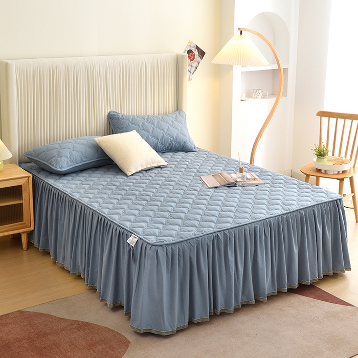 91家纺网 家纺一手货源 找家纺 3C 2024新款风车抗菌水洗棉床裙  烟灰色