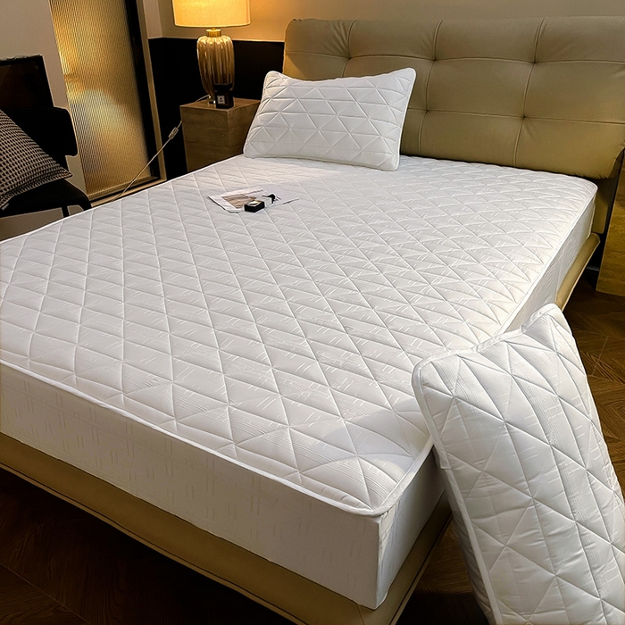 91家纺网 家纺一手货源 找家纺 3C 2024新款夹棉60提花床笠 雅白