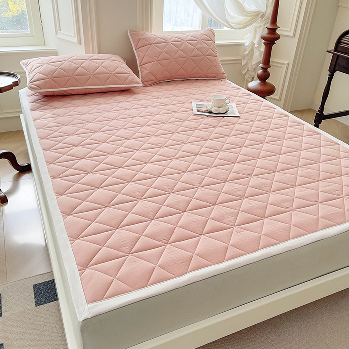 91家纺网 家纺一手货源 找家纺 3C 2024新款全棉夹棉大豆床护垫 柔粉