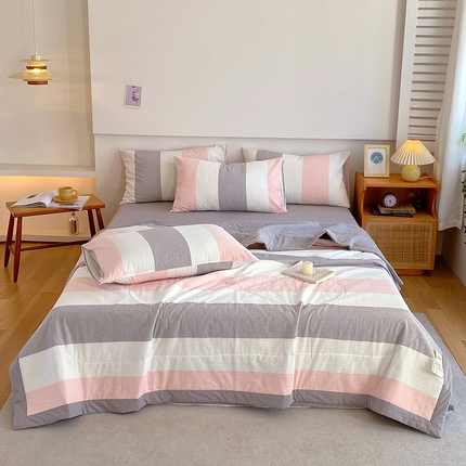 91家纺网 家纺一手货源 找家纺 莱宁 2024新款a类里外全棉色织水洗棉棉花夏被 莱卡