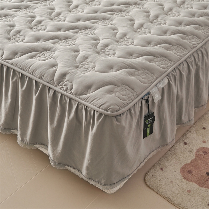 91家纺网 家纺一手货源 找家纺 3C 2024新款玫瑰水洗棉床裙式床笠 夜光灰