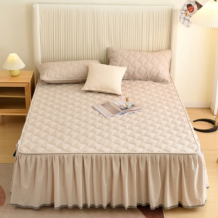 3C 2024新款风车抗菌水洗棉床裙  清新灰