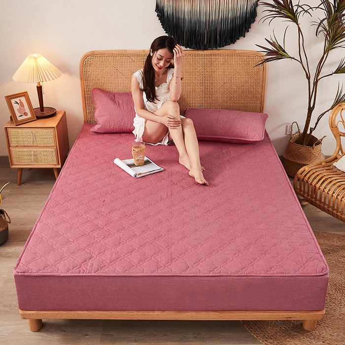 91家纺网 家纺一手货源 找家纺 3C 2024新款抗菌防螨透气防水夹棉床笠 红豆沙