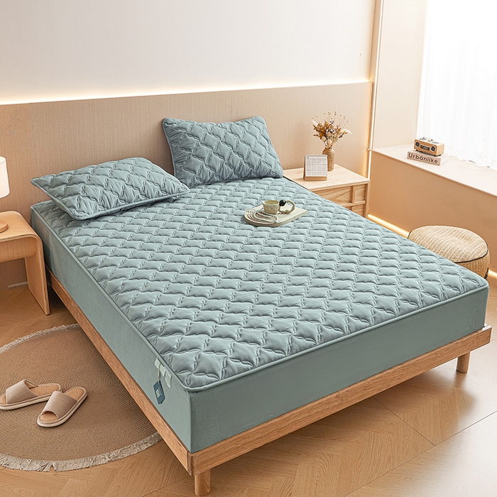 91家纺网 家纺一手货源 找家纺 3C 2024新款全棉色织水洗绵抗菌床笠 烟灰色