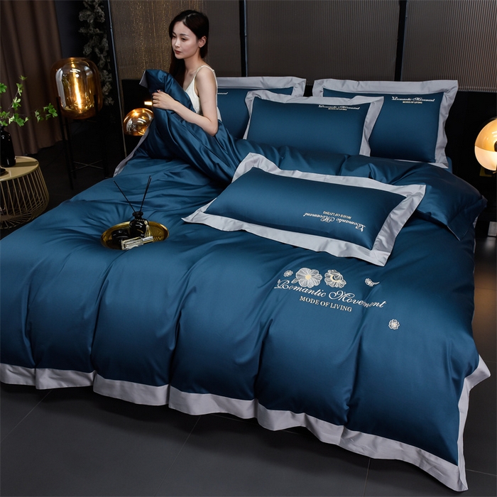 91家纺网 家纺一手货源 找家纺 瑞驰家纺2024新款长绒棉绣花四件套伊莎贝尔系列 伊莎贝尔-梦幻蓝