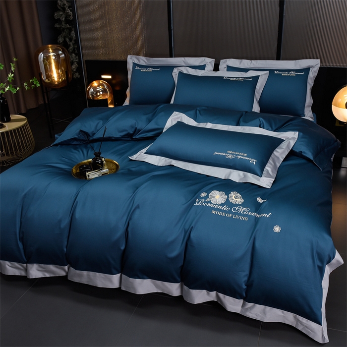 91家纺网 家纺一手货源 找家纺 瑞驰家纺2024新款长绒棉绣花四件套伊莎贝尔系列 伊莎贝尔-梦幻蓝