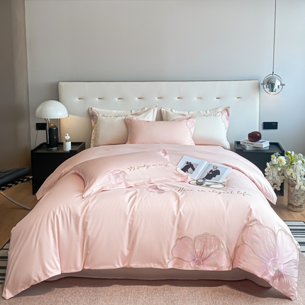 玖琳家纺 2024新款60s全棉长绒棉绣花国风轻奢四件套--锦绣花语系列 锦绣花语-粉