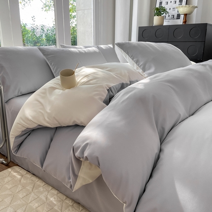 91家纺网 家纺一手货源 找家纺 芷凡家纺 2024新款水洗磨毛四件套 银灰+普白