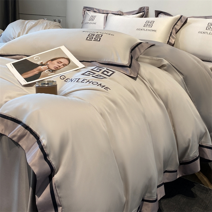 91家纺网 家纺一手货源 找家纺 笙意家纺 2025新款水洗真丝宽边四件套-挪威系列 挪威-山灰+中灰