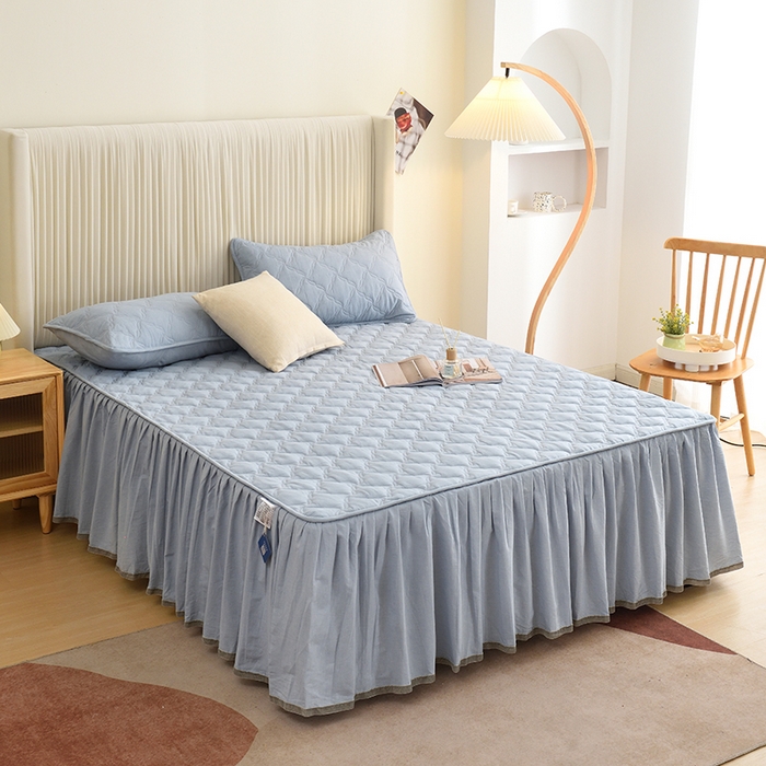 91家纺网 家纺一手货源 找家纺 3C 2024新款风车抗菌水洗棉床裙  浅蓝色