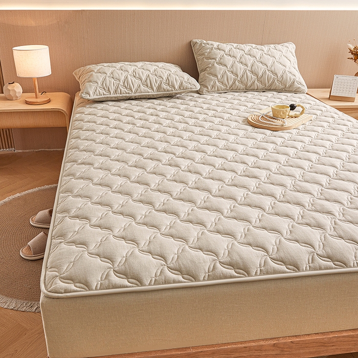 91家纺网 家纺一手货源 找家纺 3C 2024新款全棉色织水洗绵抗菌床笠 清新灰