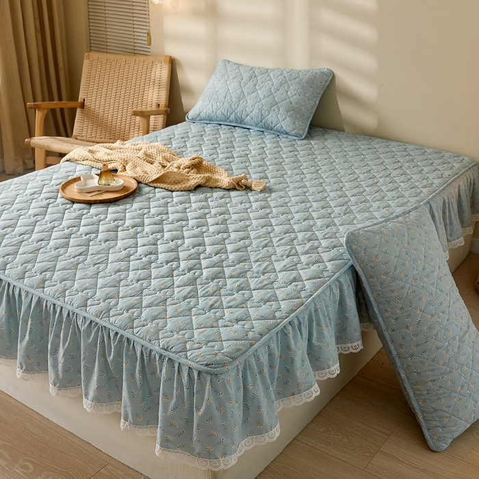 91家纺网 家纺一手货源 找家纺 3C 2024新款全棉水洗棉印花大豆床笠 絮语花边款