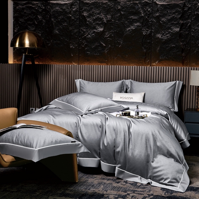 91家纺网 家纺一手货源 找家纺 U品汇 2024新款100支长绒棉提花四件套 莱雅-冰川银