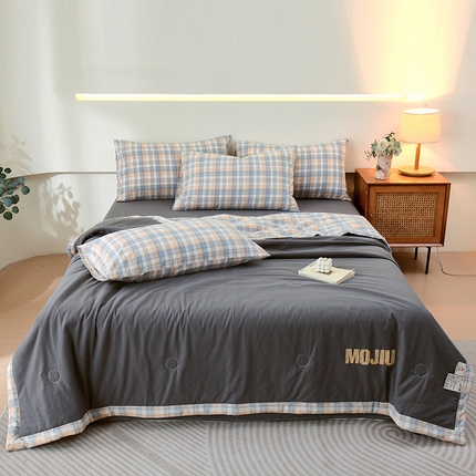 91家纺网 家纺一手货源 找家纺 莱宁 2024新款a类全棉色织水洗棉大豆夏被 深灰