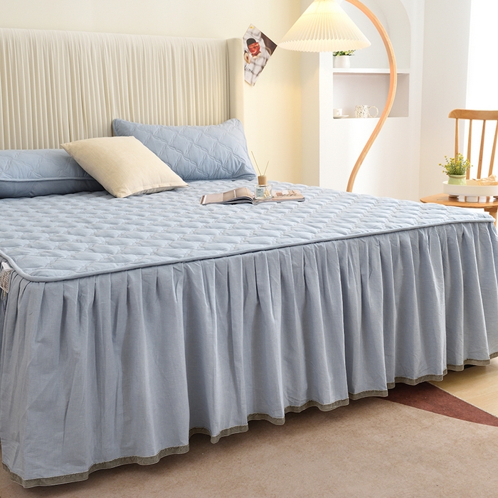 91家纺网 家纺一手货源 找家纺 3C 2024新款风车抗菌水洗棉床裙  浅蓝色