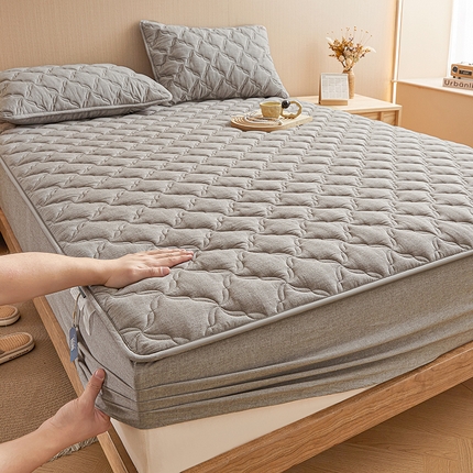 91家纺网 家纺一手货源 找家纺 3C 2024新款全棉色织水洗绵抗菌床笠 冰山灰