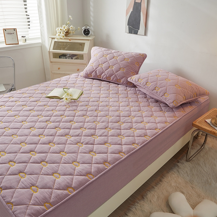 91家纺网 家纺一手货源 找家纺 3C 2024新款全棉抗菌抑菌云朵刺绣床笠 紫色