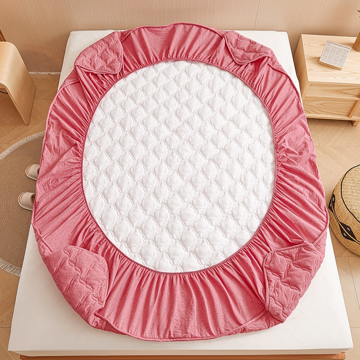 91家纺网 家纺一手货源 找家纺 3C 2024新款全棉色织水洗绵抗菌床笠 西瓜粉