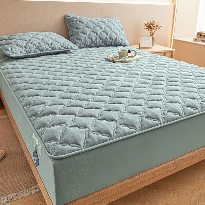 91家纺网 家纺一手货源 找家纺 3C 2024新款全棉色织水洗绵抗菌床笠 烟灰色