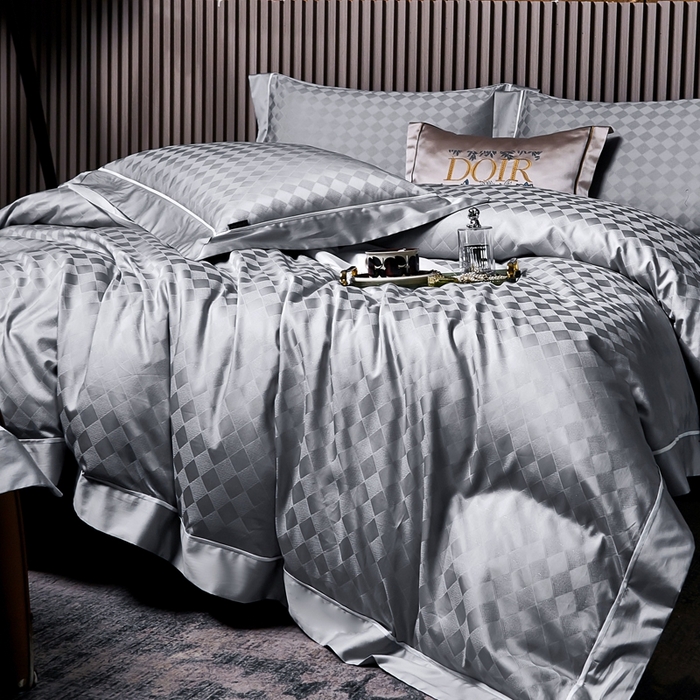 91家纺网 家纺一手货源 找家纺 U品汇 2024新款100支长绒棉提花四件套 斐乐-冰川银