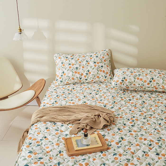 91家纺网 家纺一手货源 找家纺 3C 2024新款全棉水洗棉印花大豆床笠 小橙子