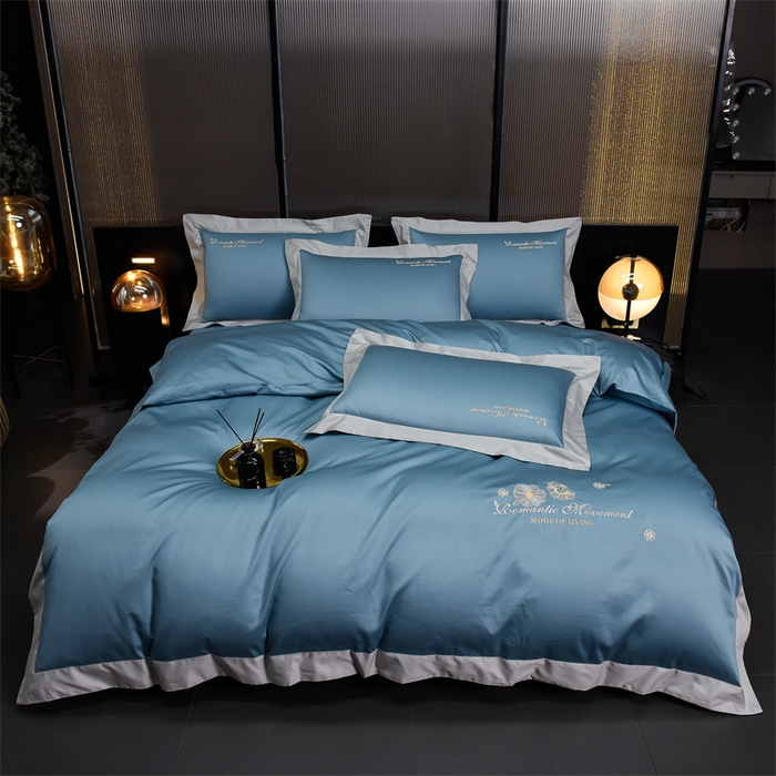 91家纺网 家纺一手货源 找家纺 瑞驰家纺2024新款长绒棉绣花四件套伊莎贝尔系列 伊莎贝尔-繁星蓝