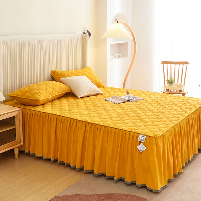 91家纺网 家纺一手货源 找家纺 3C 2024新款风车抗菌水洗棉床裙  柠檬黄